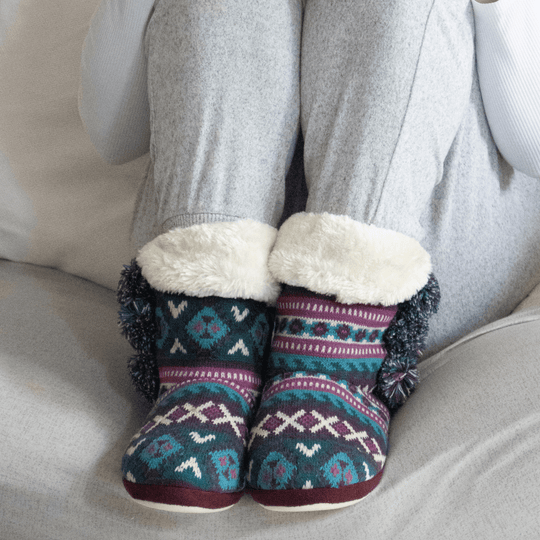 Cable Knit Slipper Boots | Warm Cosy Faux Fur Lined Boots