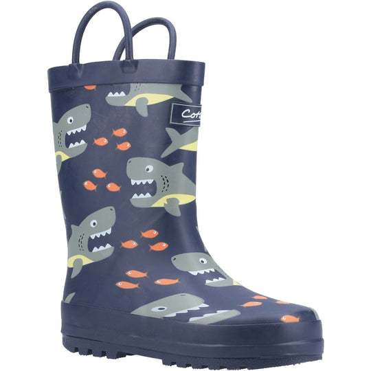 Childrens Wellington Boots Cotswold Puddle Kids Wellies - Navy Blue Shark