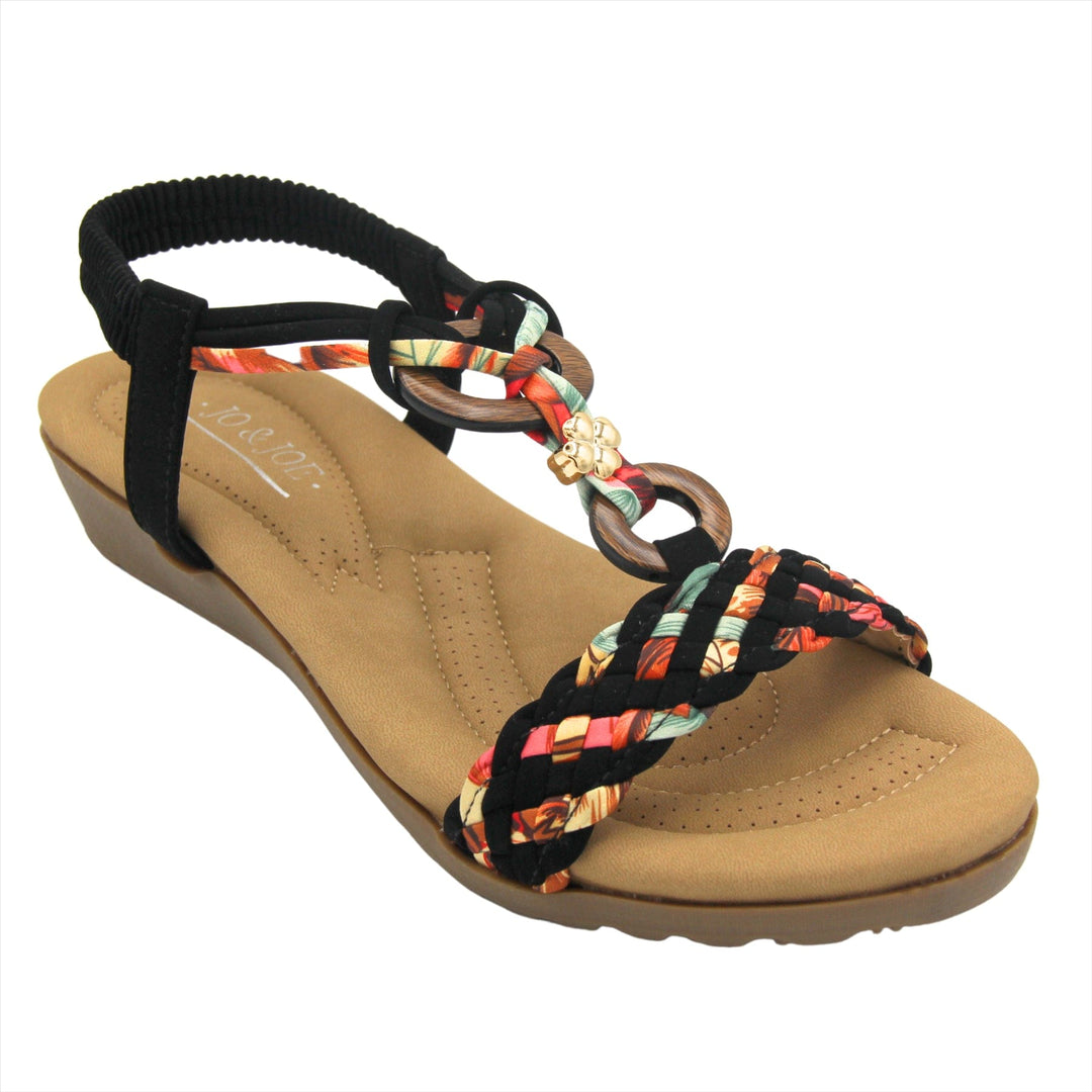 Womens Jo & Joe Bohemian Padded Black Sandals, Summer Style