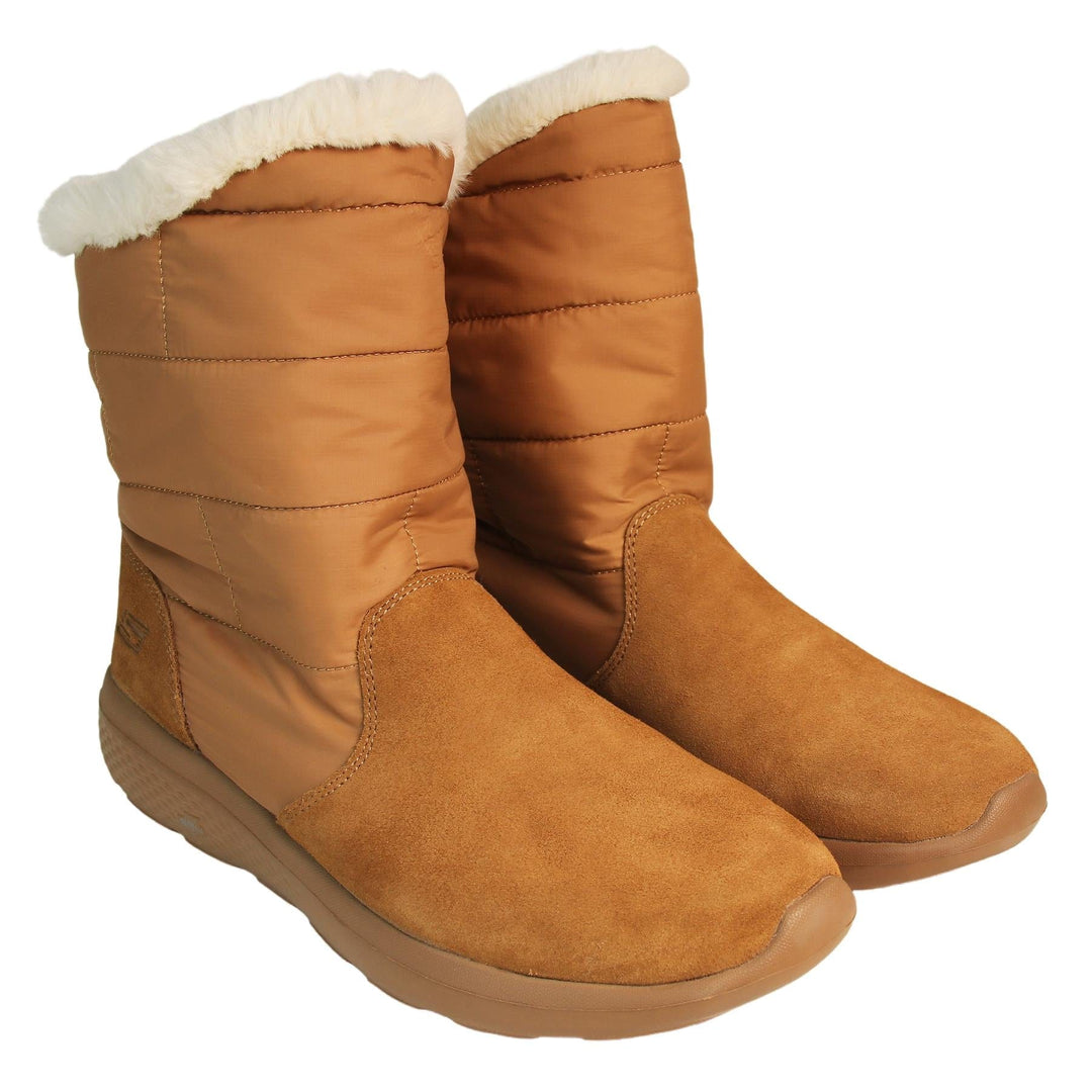 Womens Skechers Boots | Brown Suede Calf Boots Water Resistant