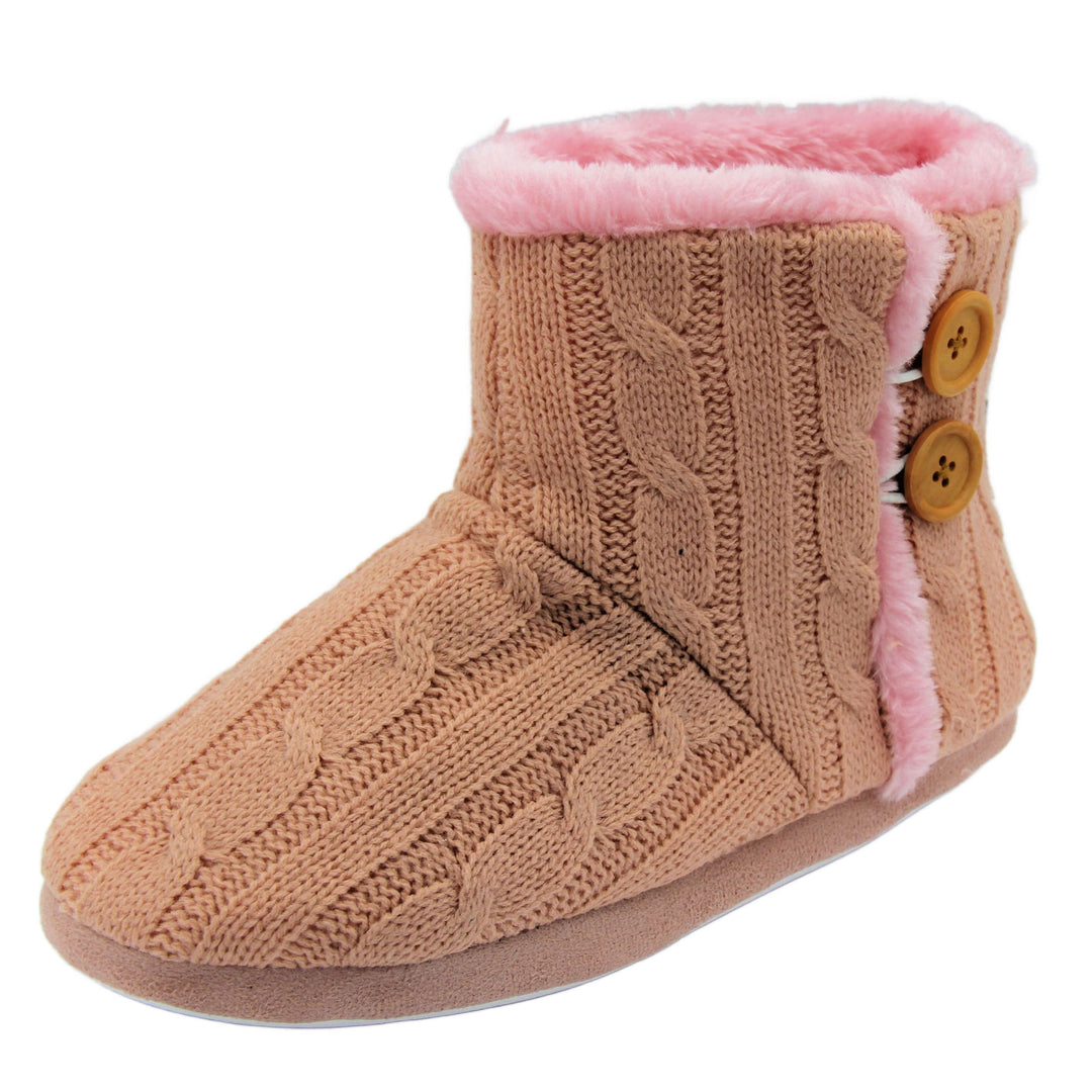 Womens Slippers Pink | Ladies Faux Fur Lined Boot Slipper