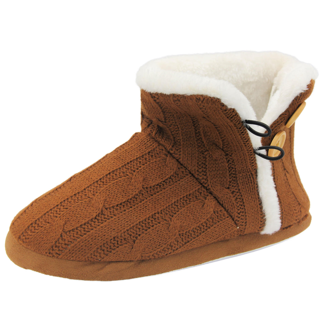 Ladies Slipper Boots Brown | Womens Warm Winter Slippers 