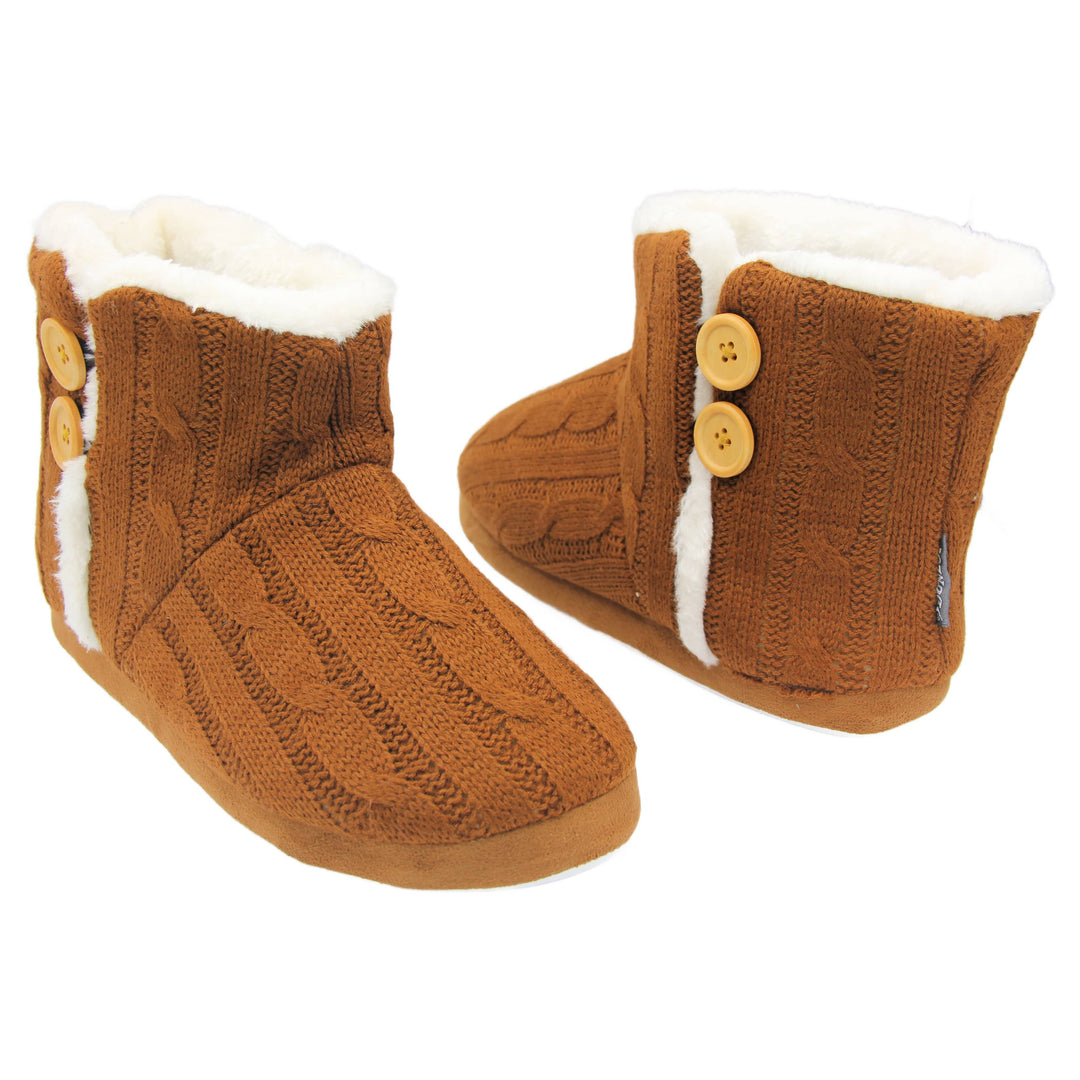 Ladies Slipper Boots Brown | Womens Warm Winter Slippers 