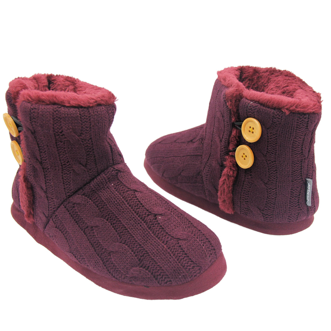 Cable Knit Slippers For Women | Red Fluffy Cosy Slipper Boot
