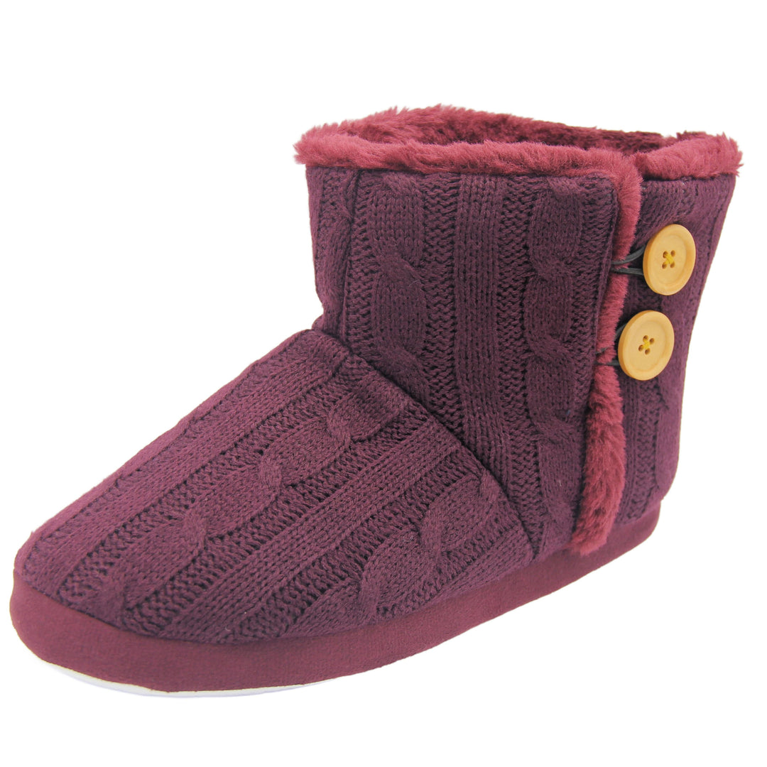 Cable Knit Slippers For Women | Red Fluffy Cosy Slipper Boot