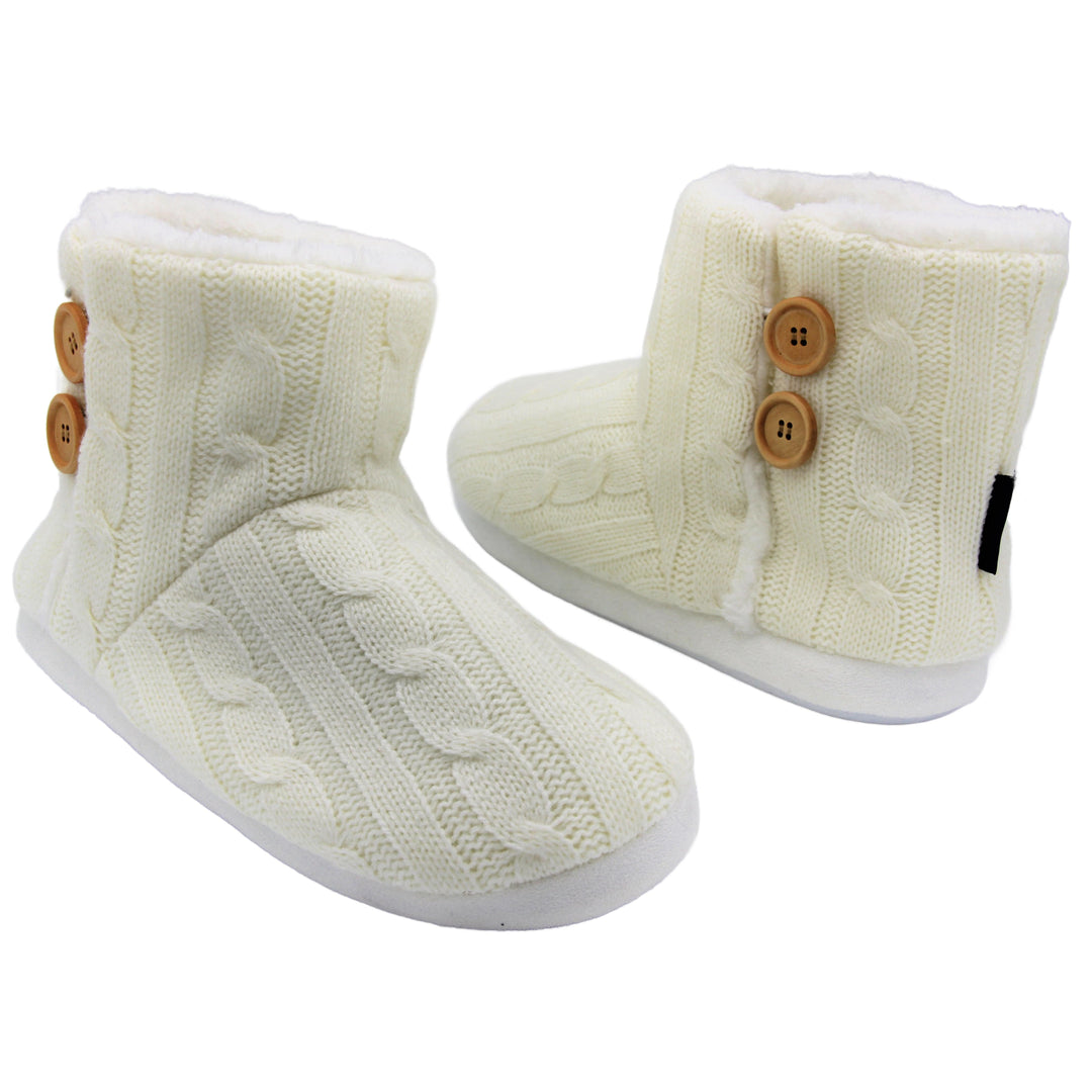 Womens Furry Slippers | White Cream Ladies Slipper Boots