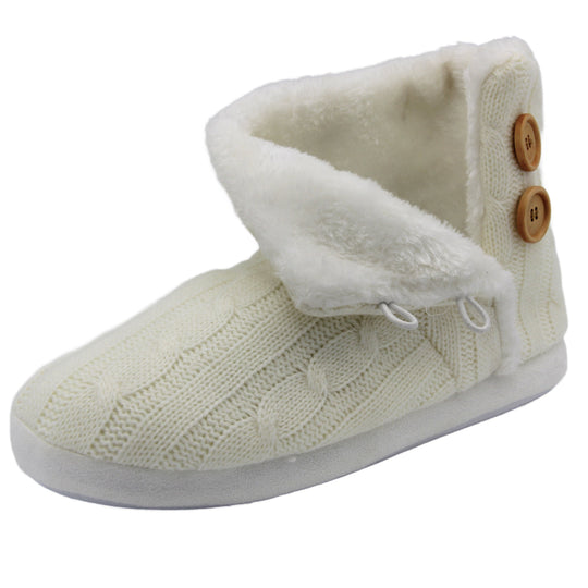 Womens Furry Slippers | White Cream Ladies Slipper Boots