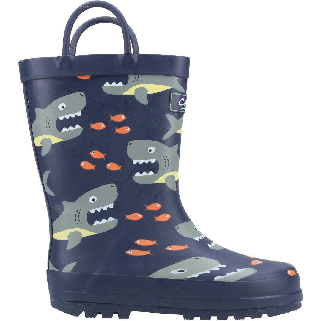 Childrens Wellington Boots Cotswold Puddle Kids Wellies - Navy Blue Shark
