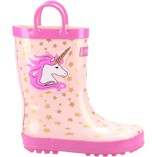 Girls Wellies Cotswold Puddle Pull On Childrens Wellington Boots Pink Unicorn