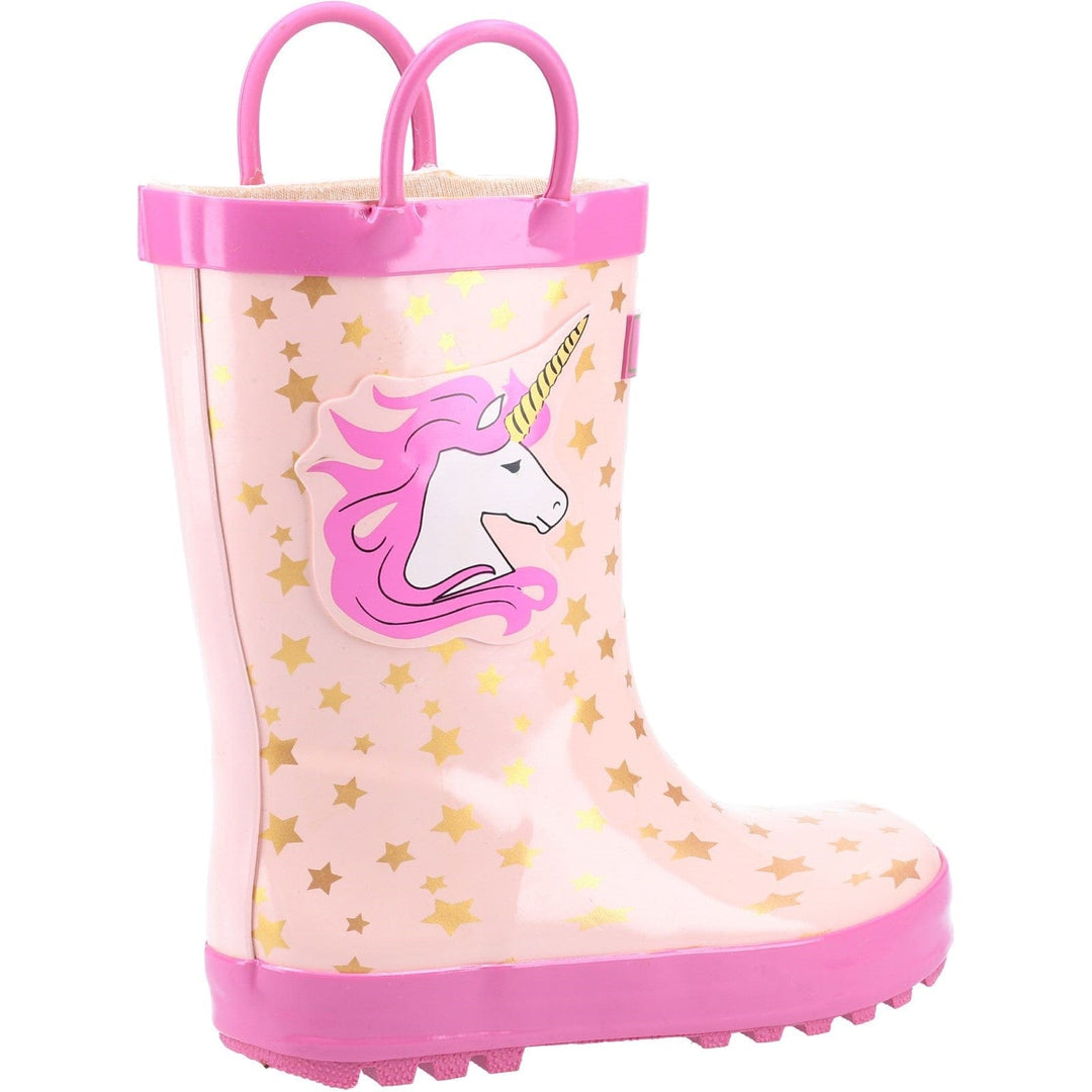 Girls Wellies Cotswold Puddle Pull On Childrens Wellington Boots Pink Unicorn