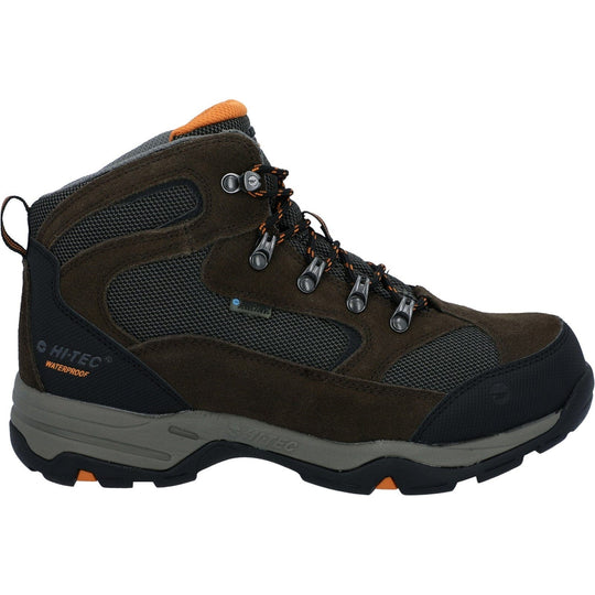 Mens Wide Fit Walking Boots | Hi-Tec Storm - Dark Brown, Orange & Taupe