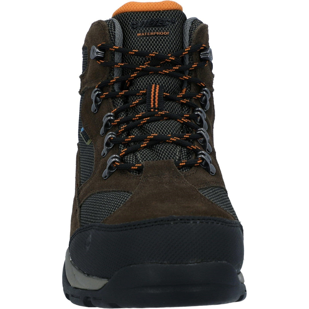 Mens Wide Fit Walking Boots | Hi-Tec Storm - Dark Brown, Orange & Taupe