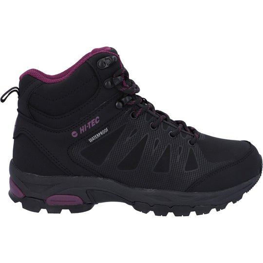 Ladies Waterproof Walking Boots Hi-Tec Raven Mid Boot - Black & Purple