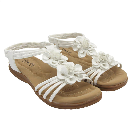 Floral Padded White Sandals