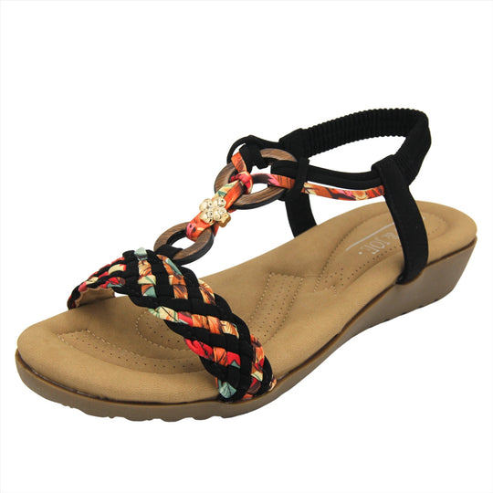 Womens Jo & Joe Bohemian Padded Black Sandals, Summer Style