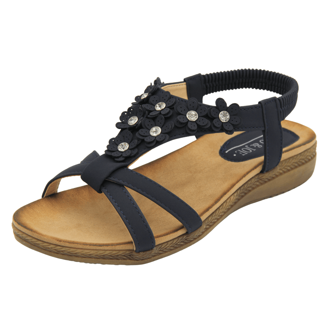 Jo & Joe: Comfortable Low Heel Sandals with Diamante Flair 