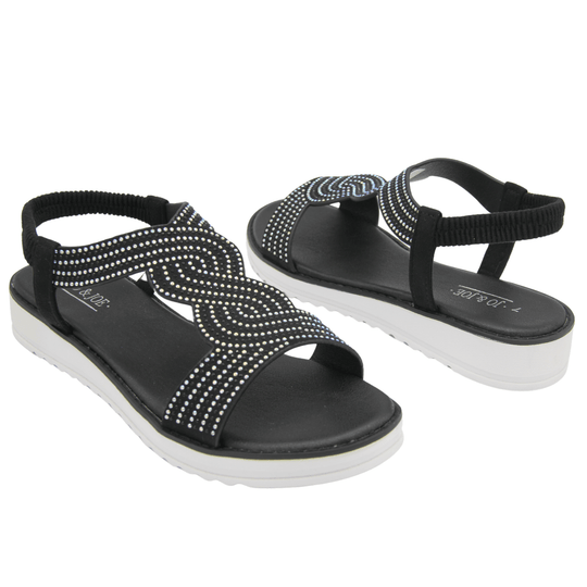 Diamante Patterned Black Sandals