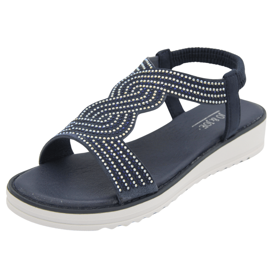 Diamante Strappy Navy Blue Sandals