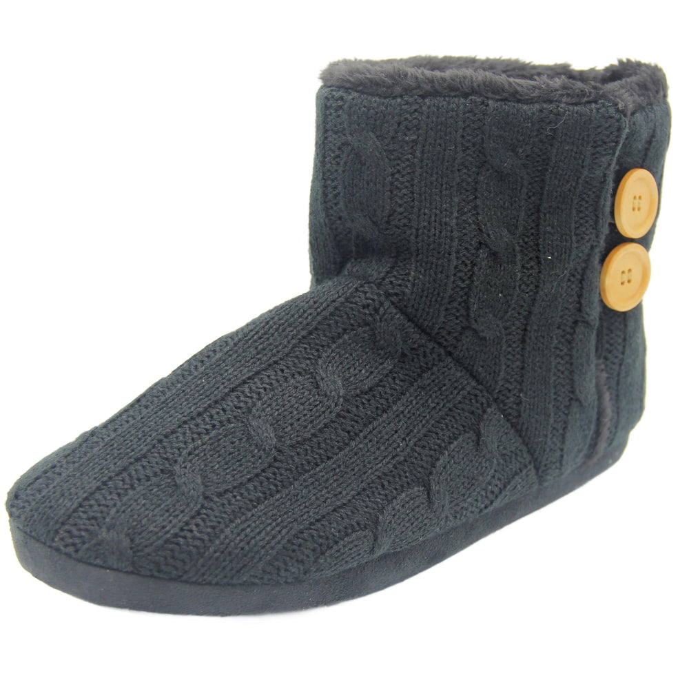 Black Womens Slippers | Faux Fur Lined Ladies Slipper Boots