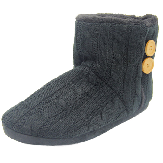 Black Womens Slippers | Faux Fur Lined Ladies Slipper Boots