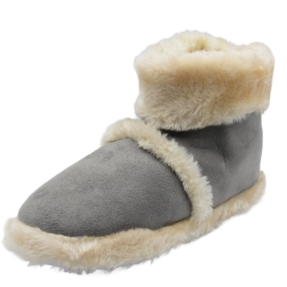 Grey Faux Suede Slippers | Ladies Furry Warm Winter Slippers