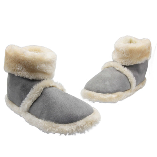 Grey Faux Suede Slippers | Ladies Furry Warm Winter Slippers