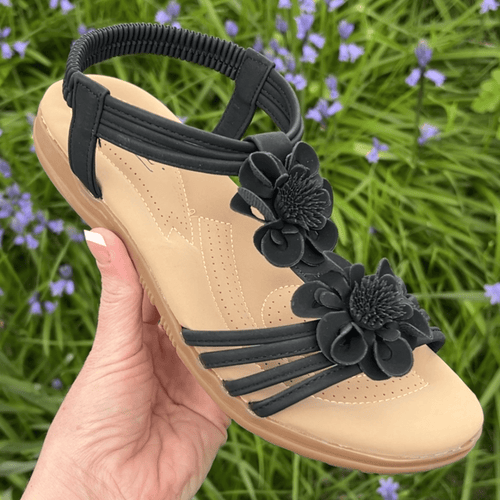 Womens Floral Black Strappy Sandals
