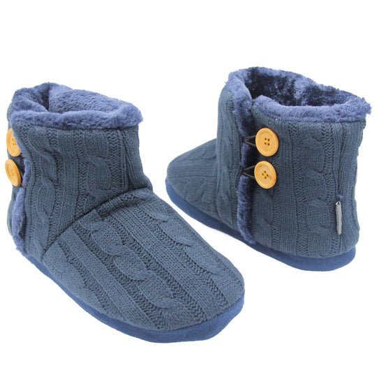 Womens Blue Slippers | Warm Cosy Winter Slipper Boots Navy