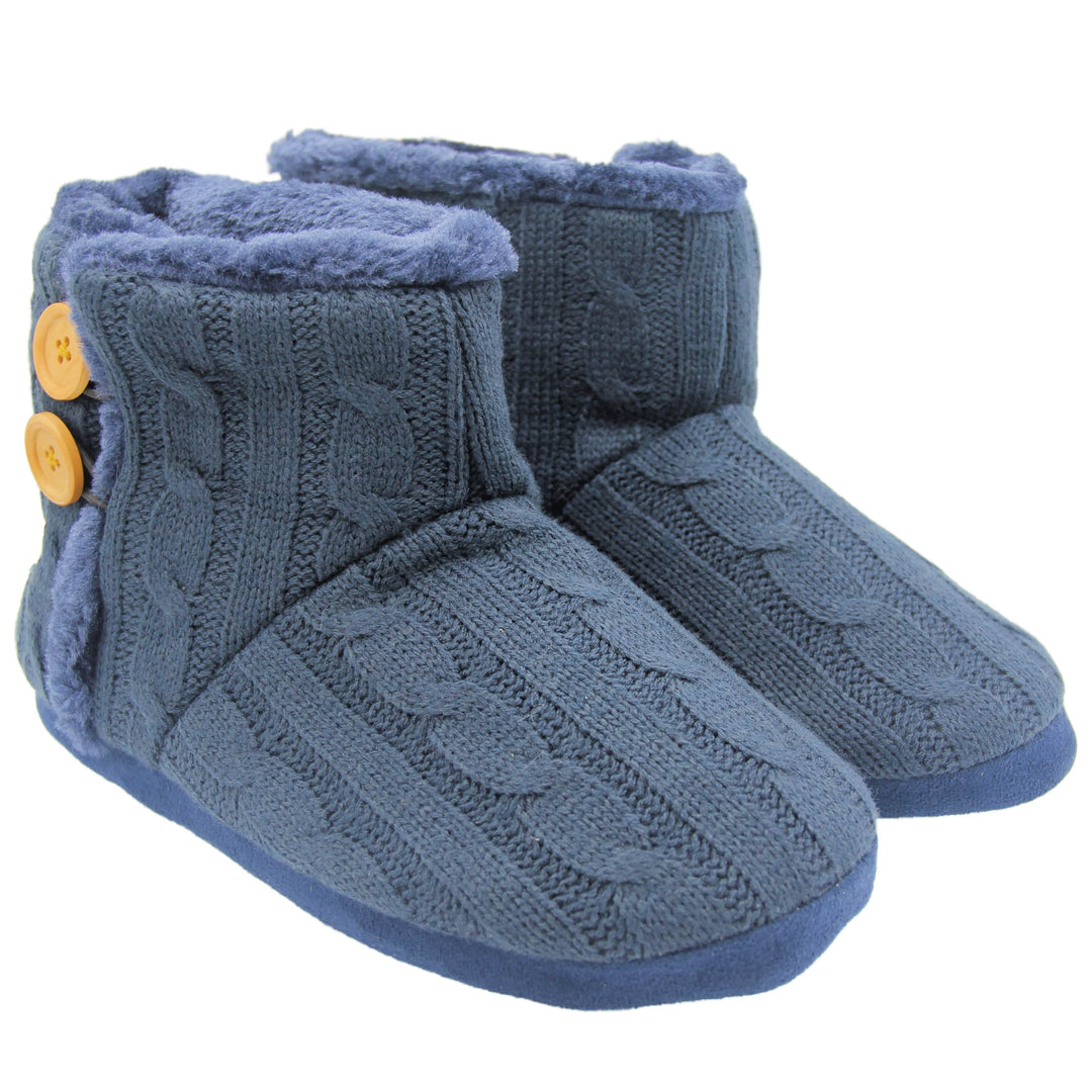 Womens Blue Slippers | Warm Cosy Winter Slipper Boots Navy