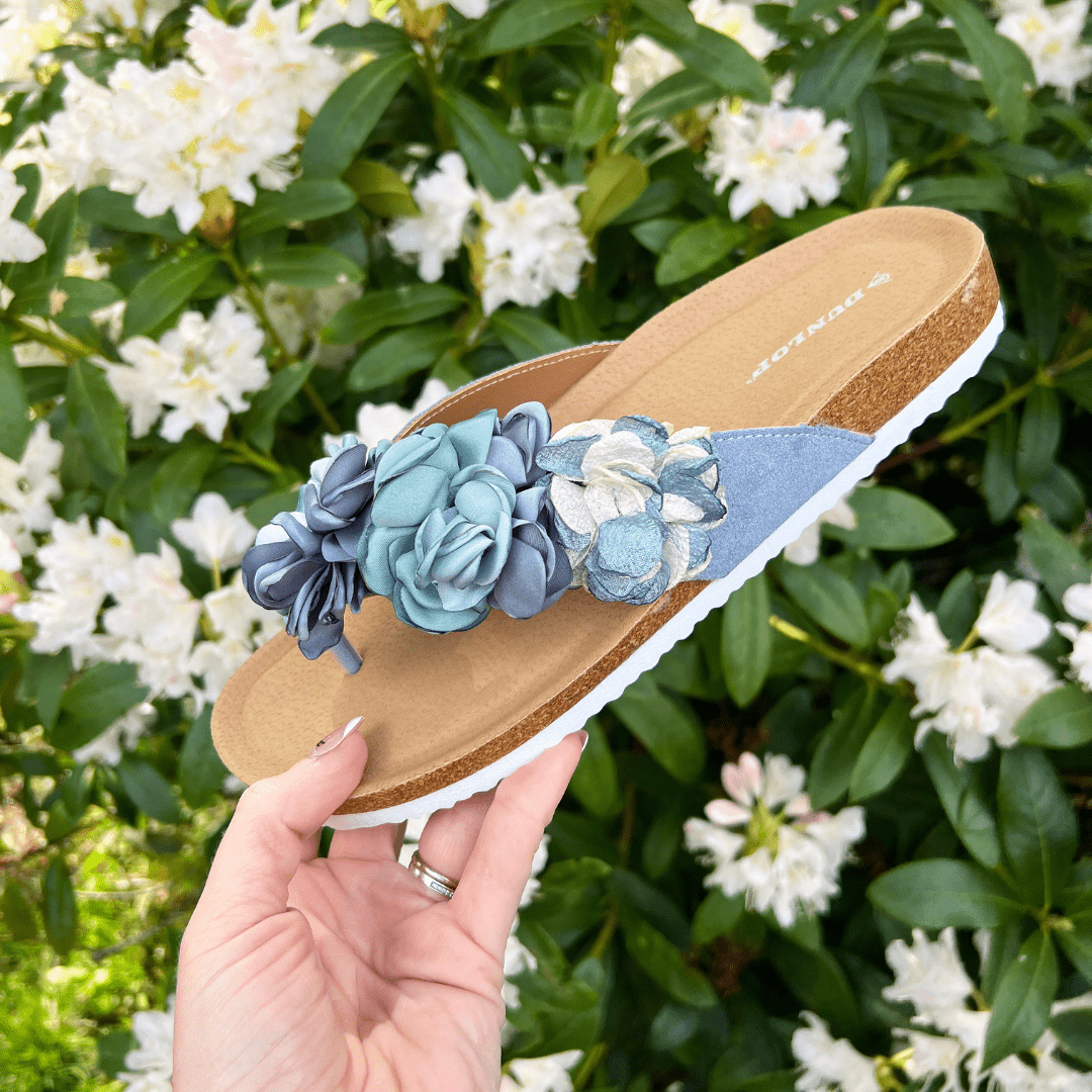 Blue Floral Footbed Sandals