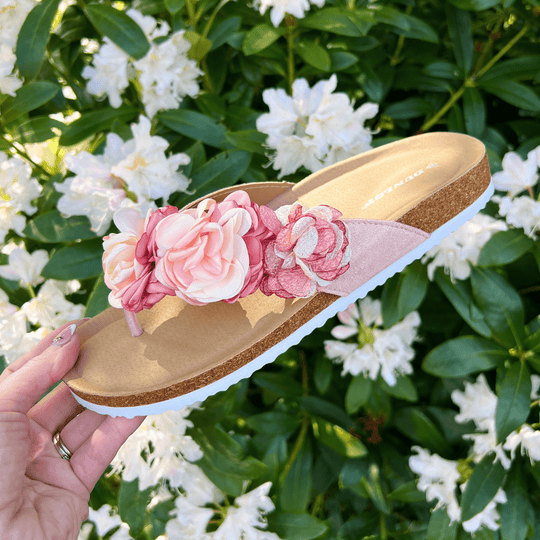 Pink Floral Footbed Sandals