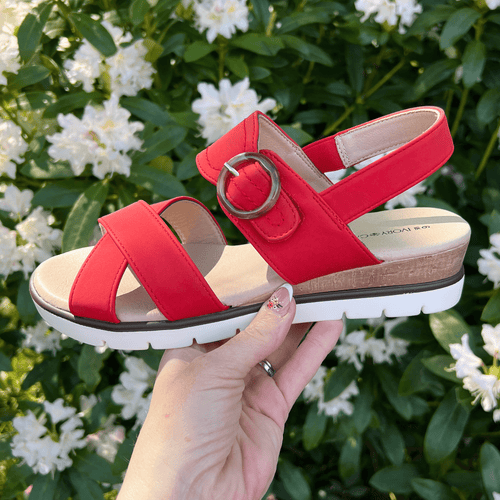 Womens Low Wedge Sandals - Red