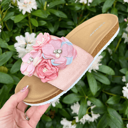 Womens Sliders - Pink Floral Sandals
