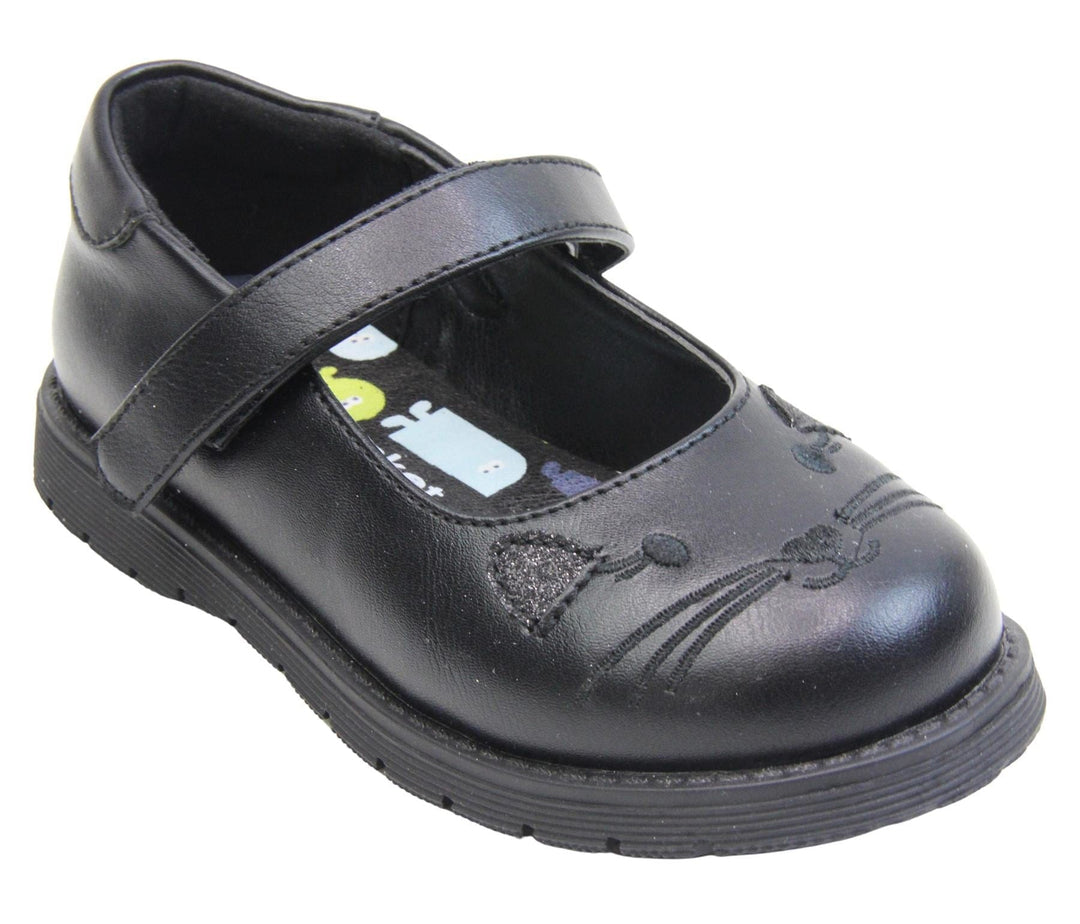 Girls Matt Black School Shoes | Memory Foam - Back-to-School