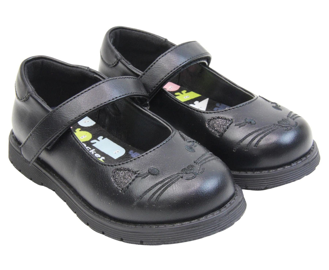 Girls Matt Black School Shoes | Memory Foam - Back-to-School