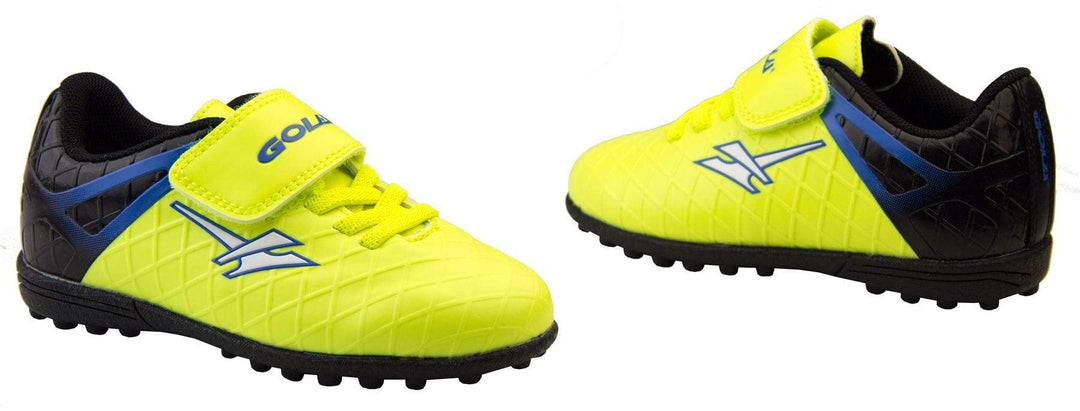 Bright yellow infant kids football boots with elasticated laces