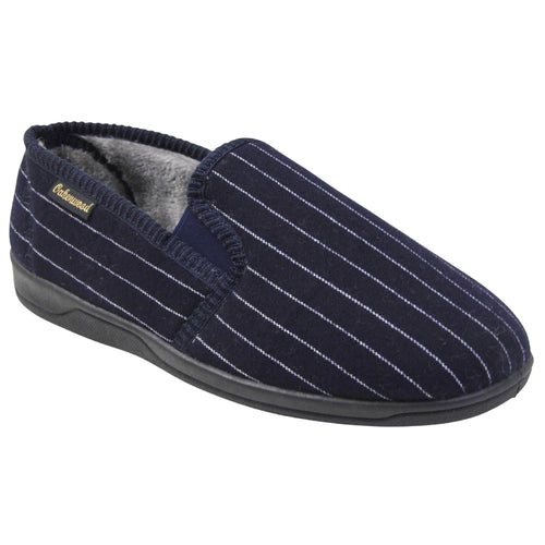 Men's Navy Striped Faux Fur Lined Slippers