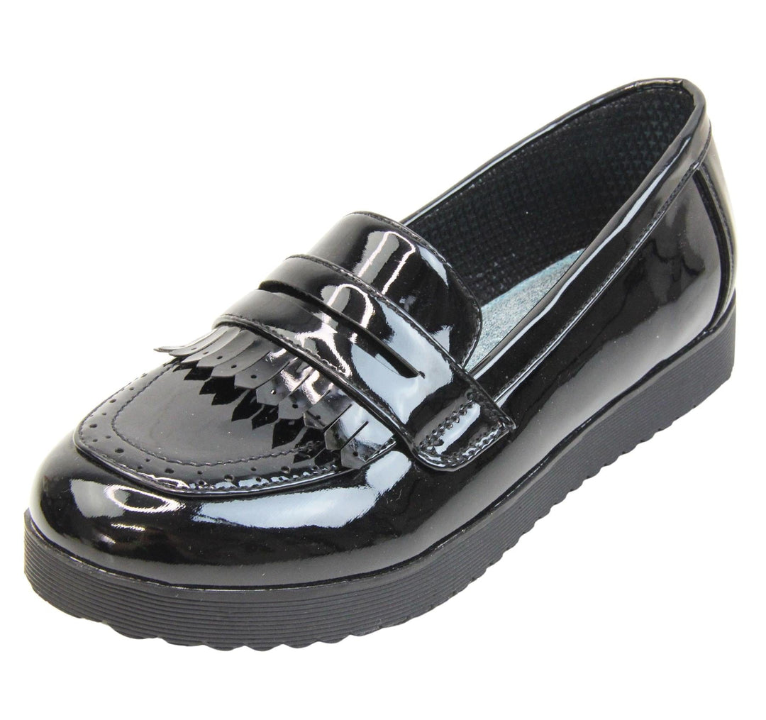 Girls Fringe Loafers School Shoes