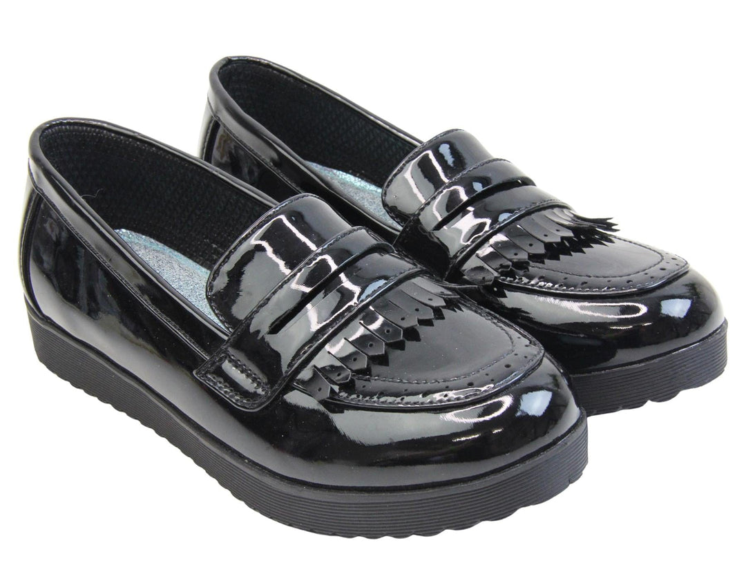 Girls Fringe Loafers School Shoes