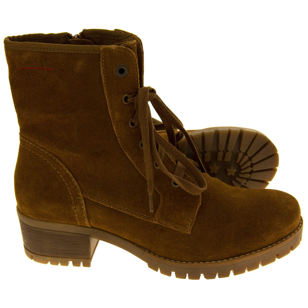 Womens Brown Suede Leather Military Boots