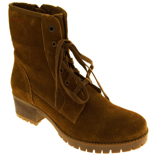 Womens Brown Suede Leather Military Boots