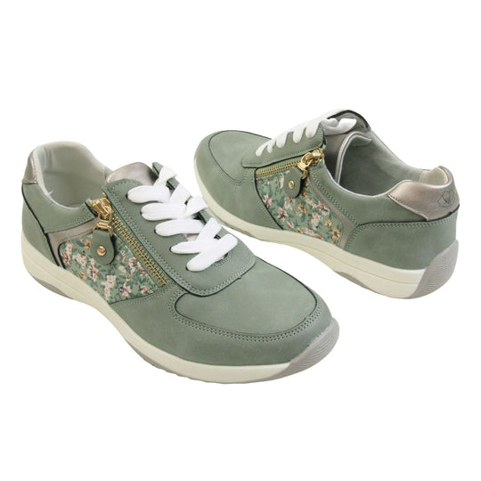 Womens Floral Trainers - Sage Green